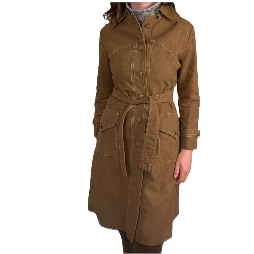 VTG 70s Saks Fifth Avenue Debbie Robert France Faux Suede Belted Jacket Brown